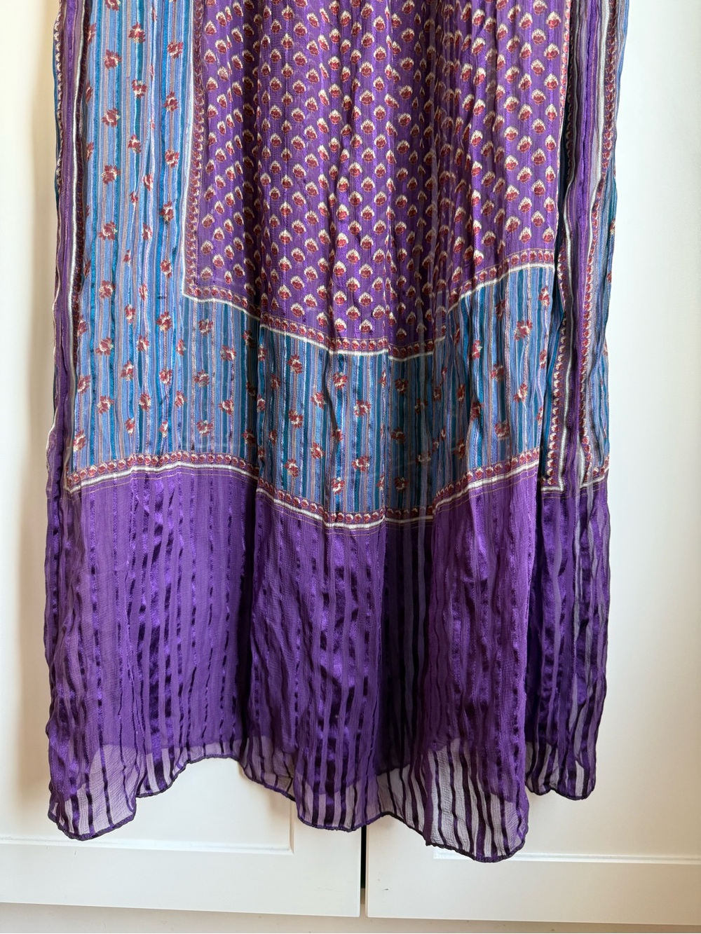 Vintage 80s The Silk Farm by Icinoo 100% Silk Boho Print Maxi Dress Sz 12 - Picture 4 of 9